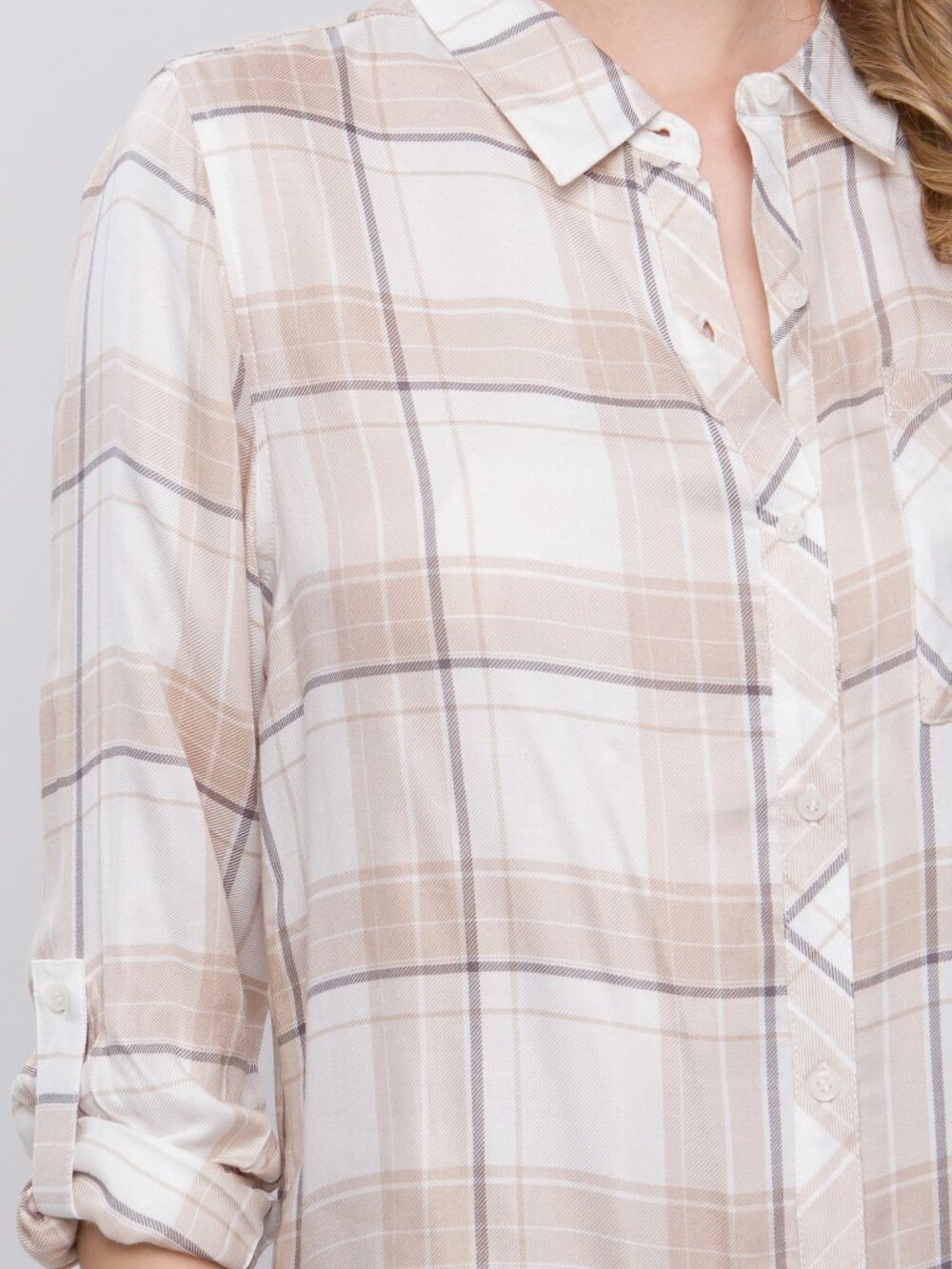 Lightweight Plaid Button-Up - Khaki - Picture 9 of 11
